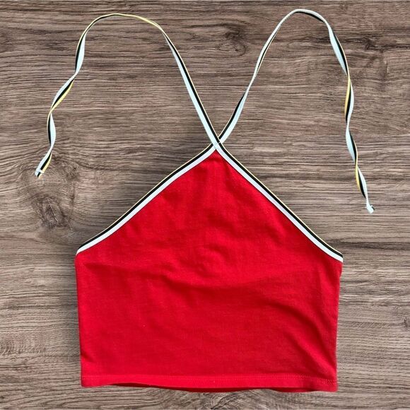 Forever 21 Bold Red Preowned Halter Tie Top Tank Top Size Small Trendy Everyday - Picture 1 of 6